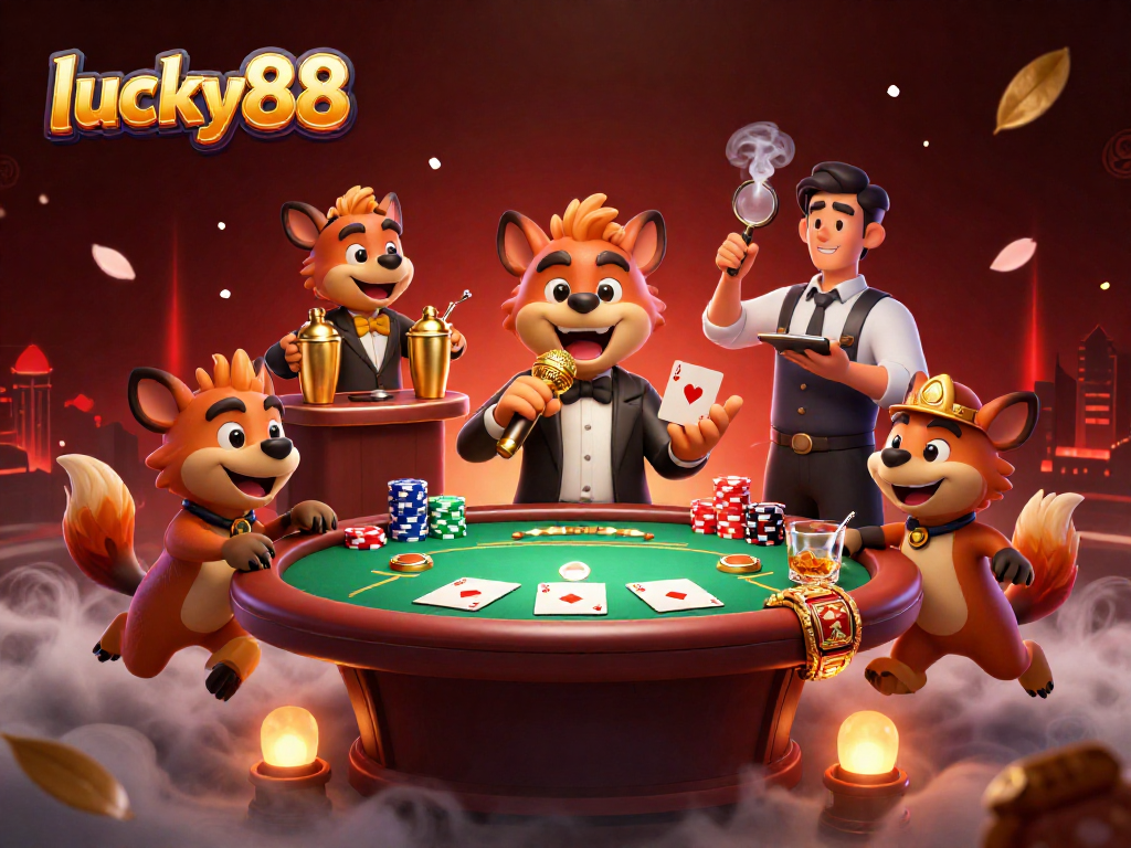 Experience the vibrant atmosphere of lucky88's comedy casino with hyenas entertaining as you play.