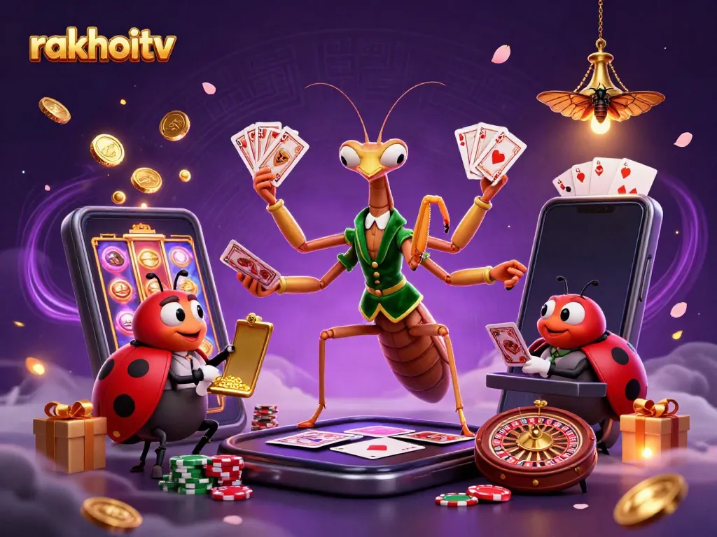 Experience exciting gameplay with rakhoitv's vibrant illustration of online casino fun and action.