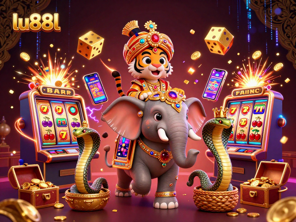 Spin the reels with lu88l in a dazzling casino scene, filled with slot machines and gold coins.
