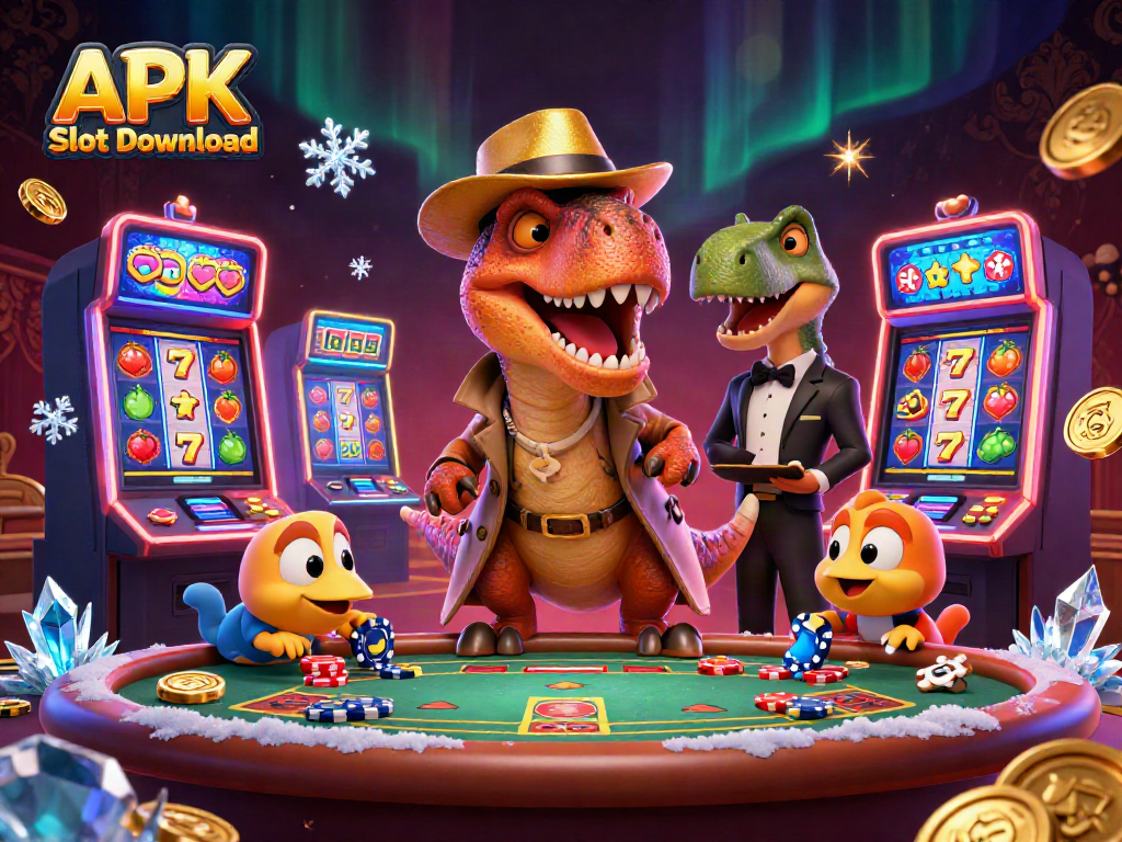 Play thrilling slot games with the APK Slot Download featuring vibrant 3D characters in a luxurious casino.